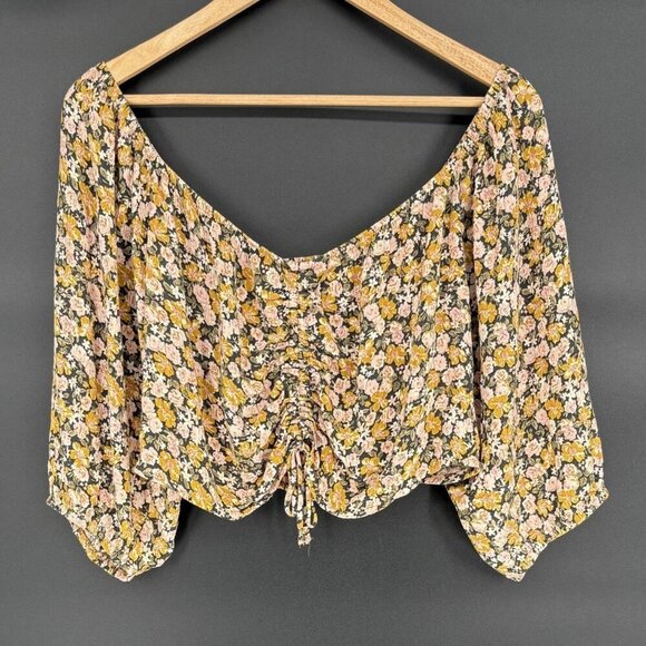 American Eagle Outfitters Tops - American Eagle Women's Off-Shoulder Floral Bohemian Blouse XXL Yellow Cropped